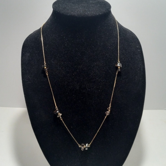 Gold Gemstone Chip Duo Cluster Necklace Faux Gemstone Gold Tone - Picture 7 of 7